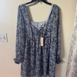 BCBG Navy Floral Long Sleeve Dress